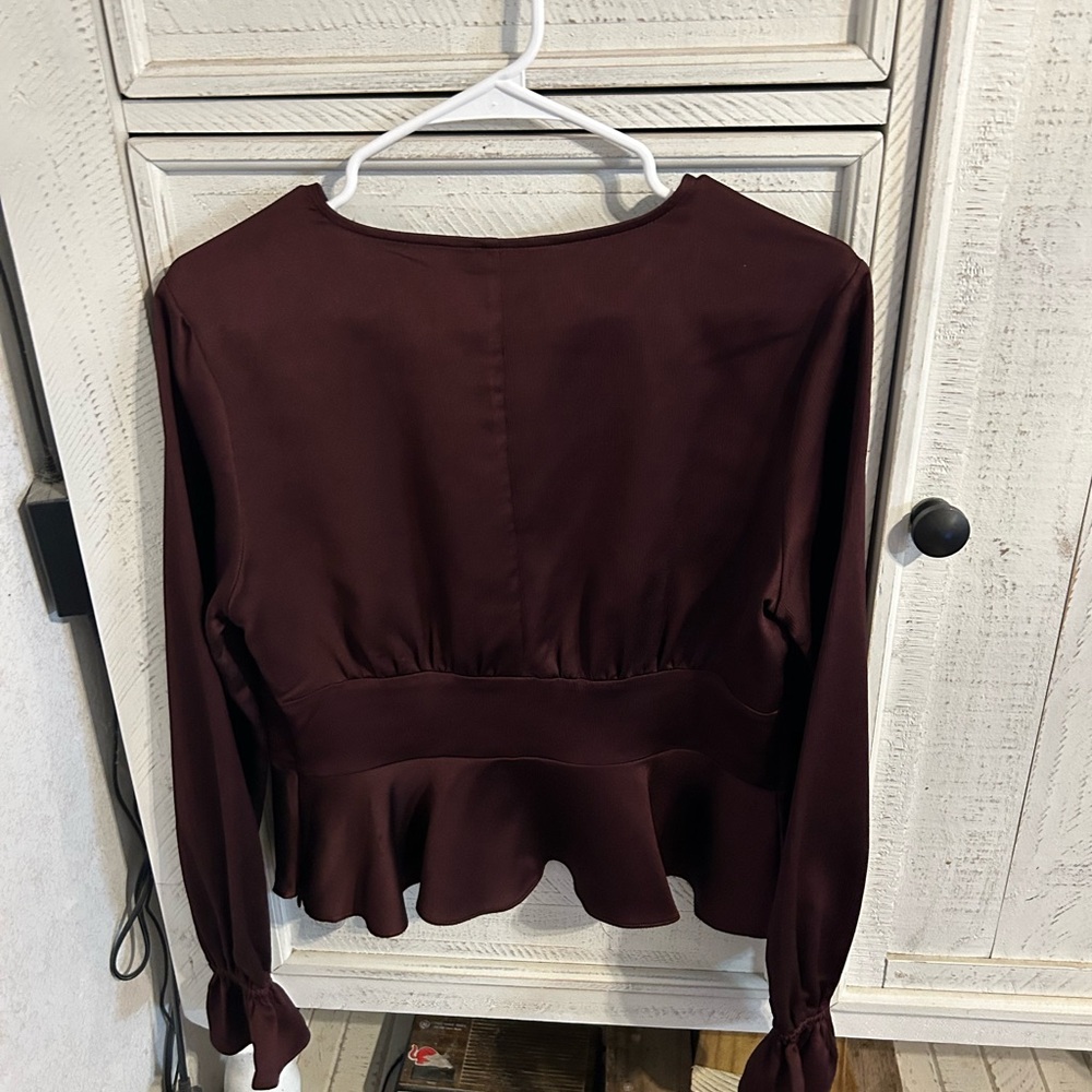 Express Red Peplum Buttoned Blouse - image 3